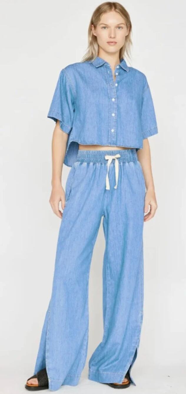 Frame Cropped Short sleeve Denim Shirt Top Blouse size S small